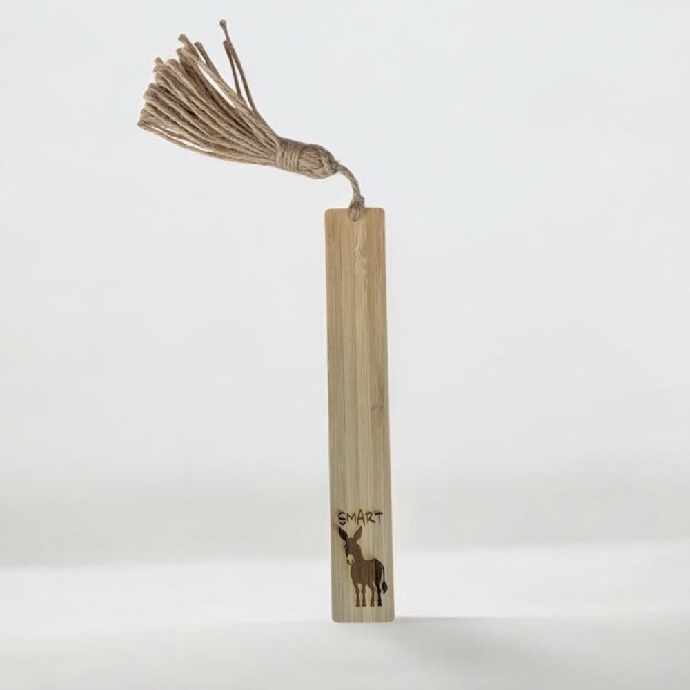 Handcrafted Bamboo Bookmark - "Smart Donkey" with Tassel